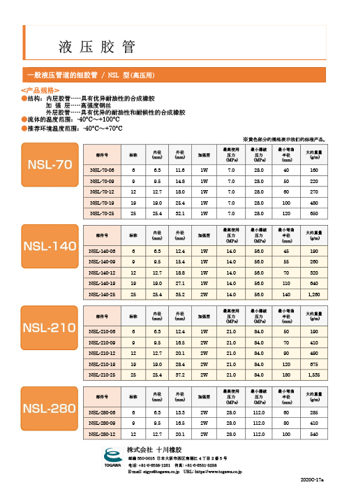 一般油压管道用NSL型细胶管